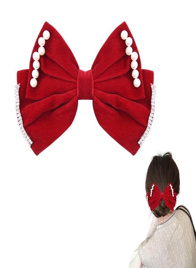 Sdopbinbin Red Christmas Bow Hair Clips Barrettes for Women Girls Pearl Bow Hair Accessories for Girls Large Red Bowknot Hair Clip Xmas Christmas Hair Accessories for Women French Elegant Hair Clip Pin - Image 1